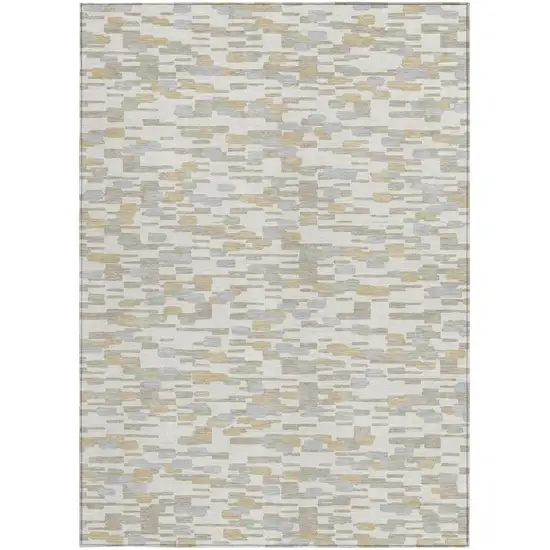 Ivory And Silver Geometric Washable Indoor Outdoor Area Rug Photo 3