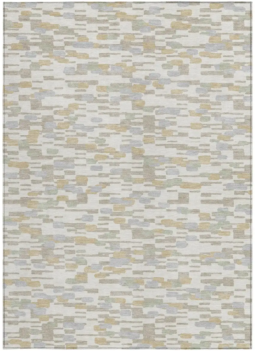 Ivory And Silver Geometric Washable Indoor Outdoor Area Rug Photo 3