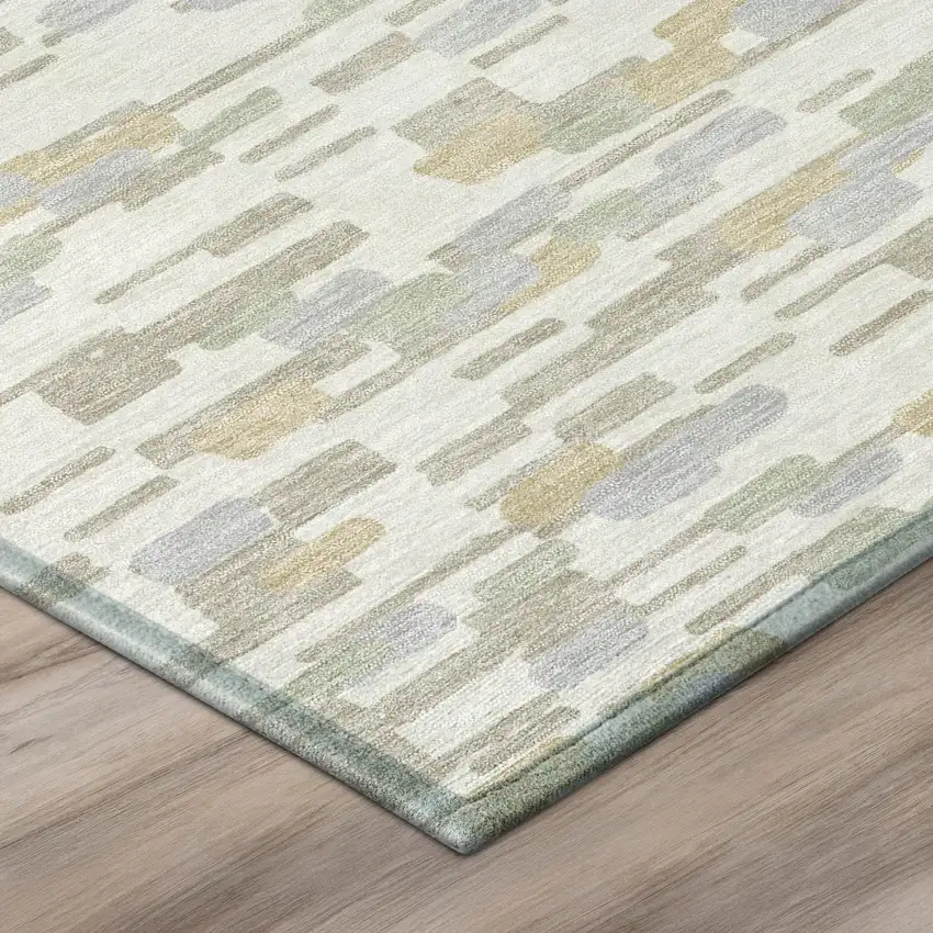 Ivory And Silver Geometric Washable Indoor Outdoor Area Rug Photo 4