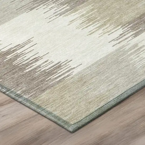 Ivory And Silver Geometric Washable Indoor Outdoor Area Rug Photo 4