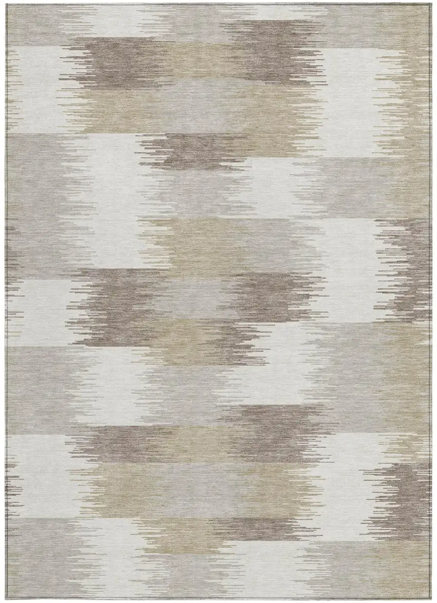 Ivory And Silver Geometric Washable Indoor Outdoor Area Rug Photo 3