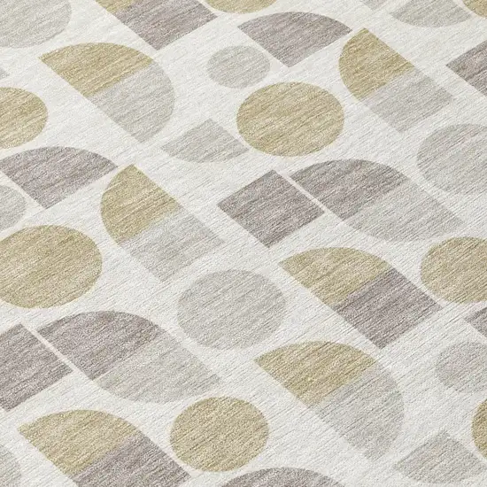 Ivory And Silver Geometric Washable Indoor Outdoor Area Rug Photo 5