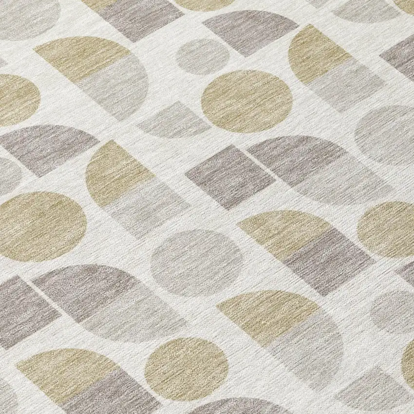 Ivory And Silver Geometric Washable Indoor Outdoor Area Rug Photo 5