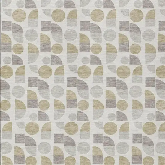 Ivory And Silver Geometric Washable Indoor Outdoor Area Rug Photo 2
