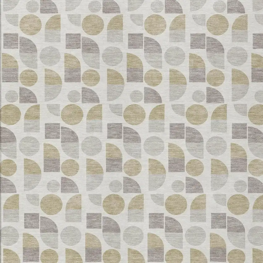 Ivory And Silver Geometric Washable Indoor Outdoor Area Rug Photo 2