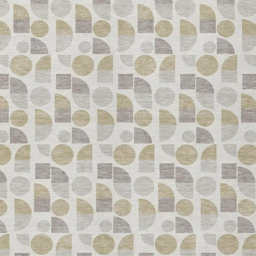 Ivory And Silver Geometric Washable Indoor Outdoor Area Rug Photo 3