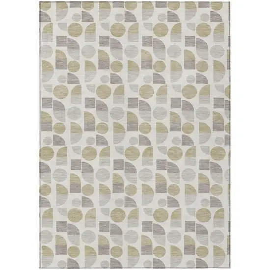 Ivory And Silver Geometric Washable Indoor Outdoor Area Rug Photo 1