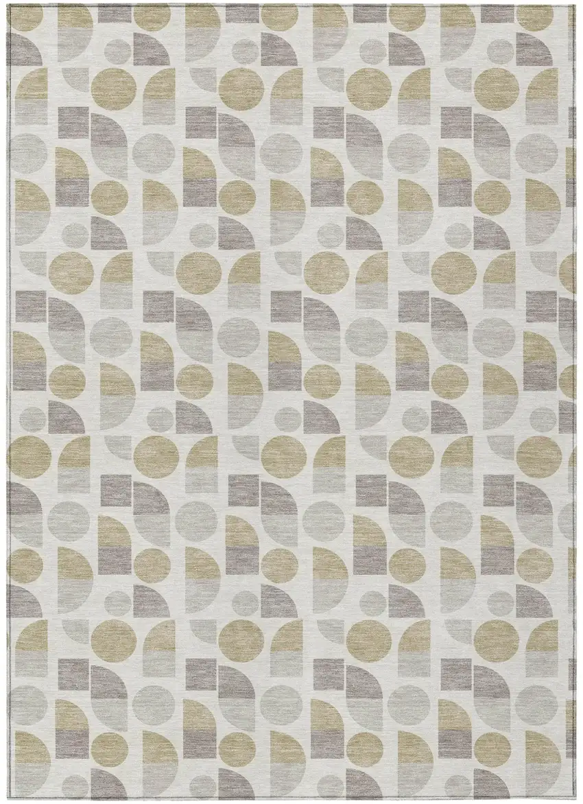 Ivory And Silver Geometric Washable Indoor Outdoor Area Rug Photo 1