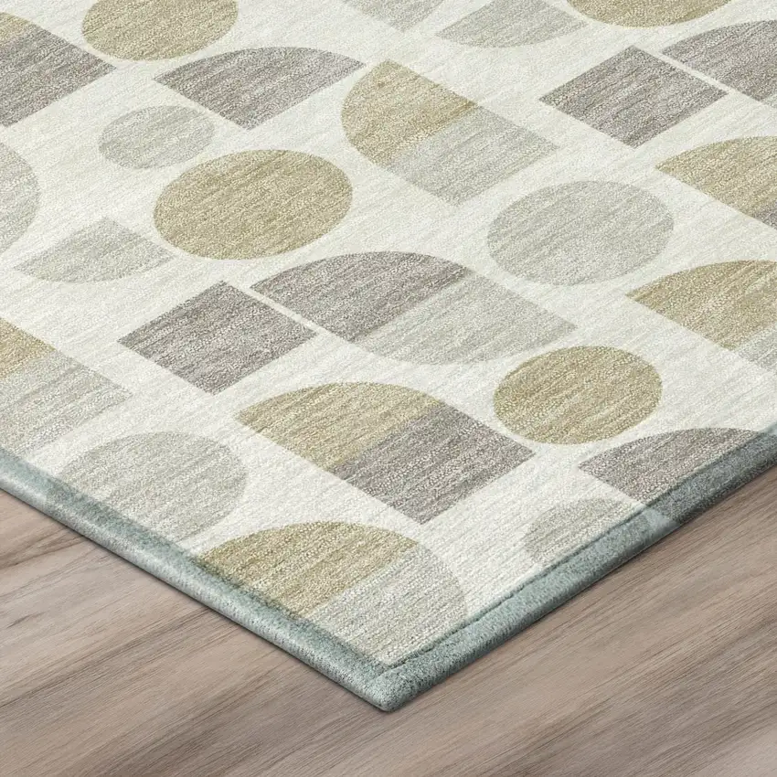 Ivory And Silver Geometric Washable Indoor Outdoor Area Rug Photo 4