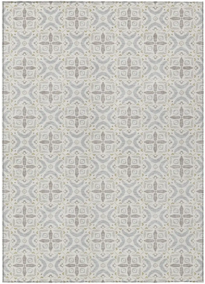 Ivory And Silver Geometric Washable Indoor Outdoor Area Rug Photo 2