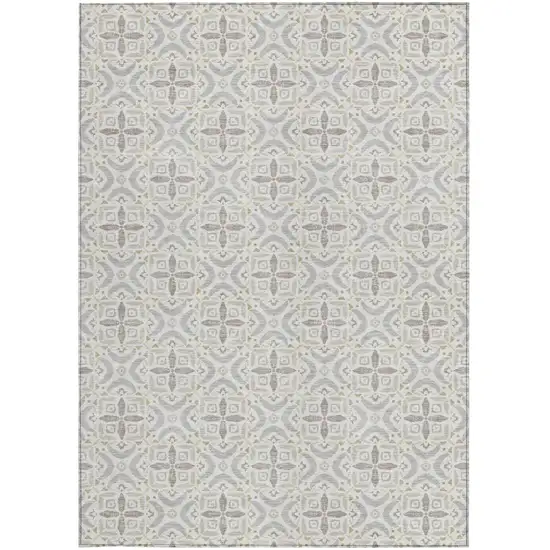 Ivory And Silver Geometric Washable Indoor Outdoor Area Rug Photo 3