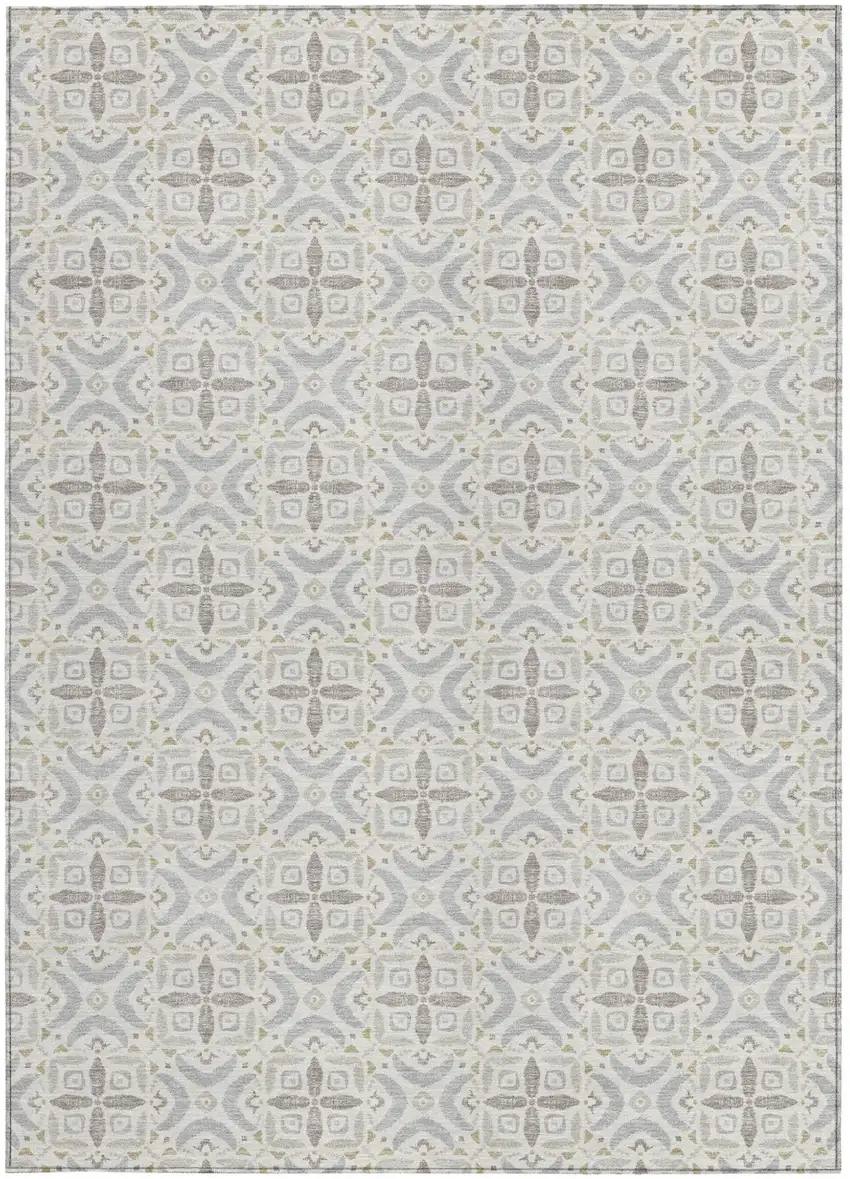 Ivory And Silver Geometric Washable Indoor Outdoor Area Rug Photo 3