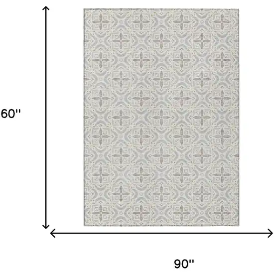 Ivory And Silver Geometric Washable Indoor Outdoor Area Rug Photo 6