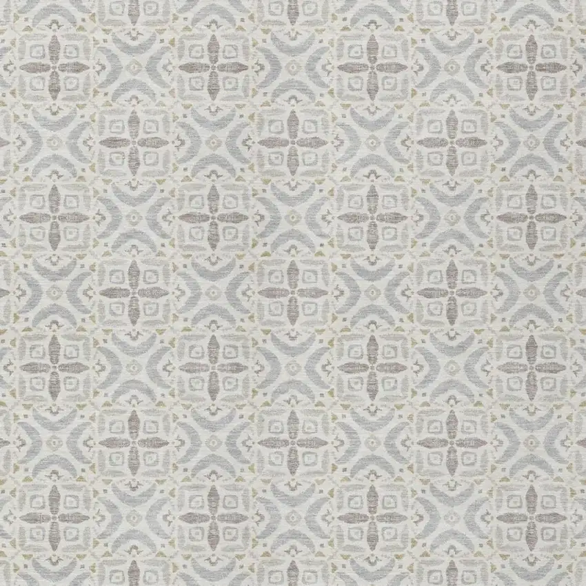 Ivory And Silver Geometric Washable Indoor Outdoor Area Rug Photo 1