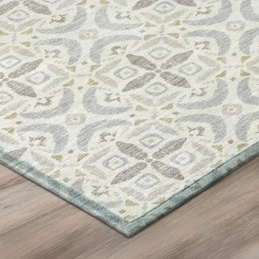 Ivory And Silver Geometric Washable Indoor Outdoor Area Rug Photo 4