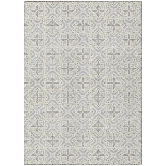 Ivory And Silver Geometric Washable Indoor Outdoor Area Rug Photo 2