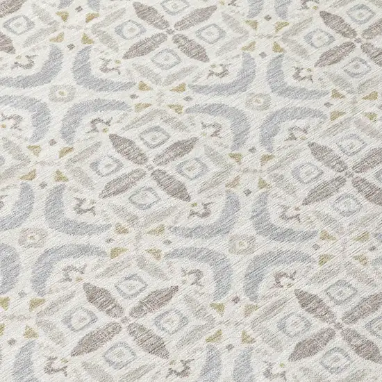 Ivory And Silver Geometric Washable Indoor Outdoor Area Rug Photo 5