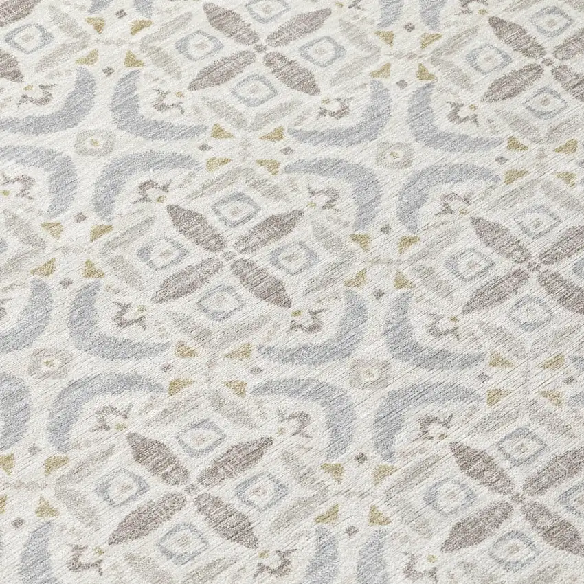 Ivory And Silver Geometric Washable Indoor Outdoor Area Rug Photo 5