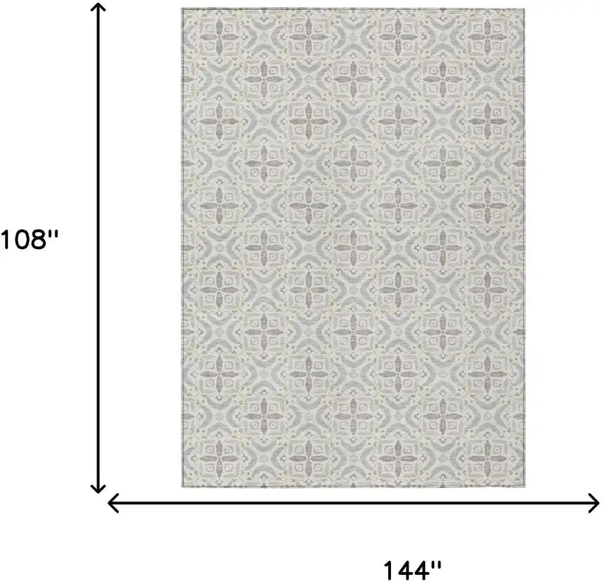 Ivory And Silver Geometric Washable Indoor Outdoor Area Rug Photo 6