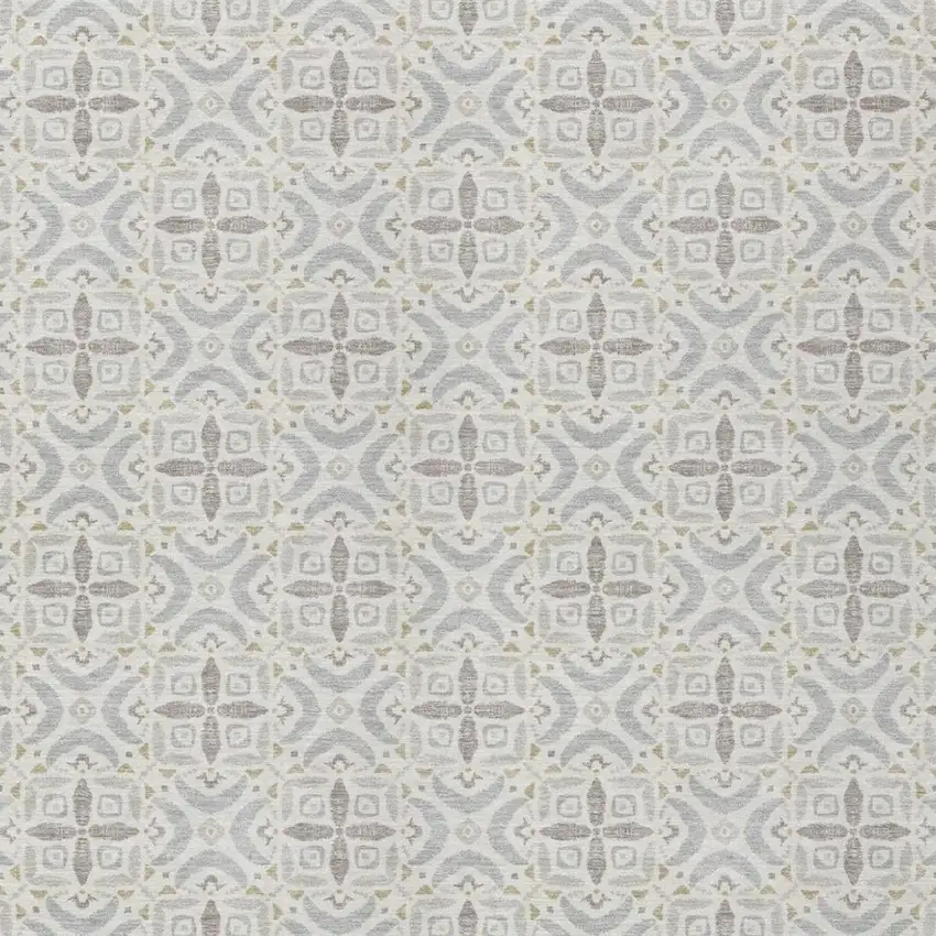 Ivory And Silver Geometric Washable Indoor Outdoor Area Rug Photo 1