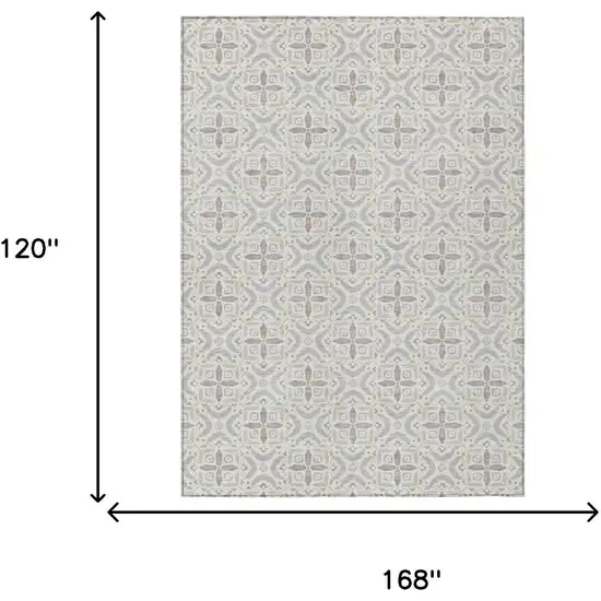 Ivory And Silver Geometric Washable Indoor Outdoor Area Rug Photo 6