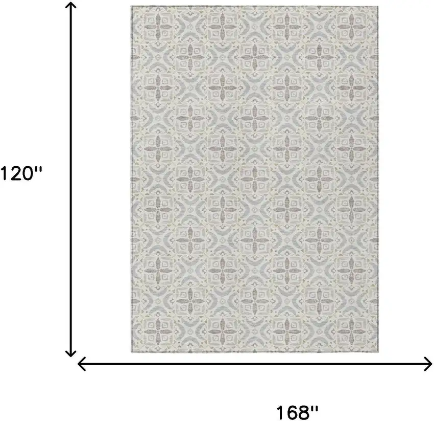 Ivory And Silver Geometric Washable Indoor Outdoor Area Rug Photo 6