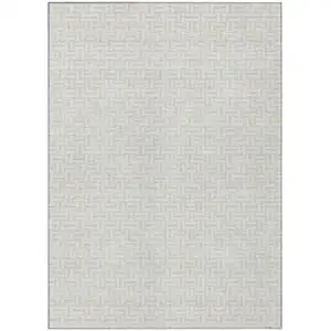 Photo of Ivory And Silver Geometric Washable Indoor Outdoor Area Rug