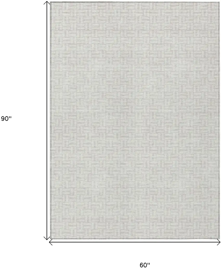 Ivory And Silver Geometric Washable Indoor Outdoor Area Rug Photo 3