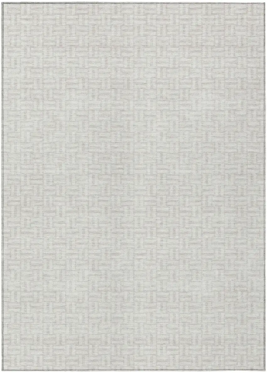 Ivory And Silver Geometric Washable Indoor Outdoor Area Rug Photo 2