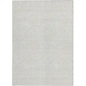 Photo of Ivory And Silver Geometric Washable Indoor Outdoor Area Rug