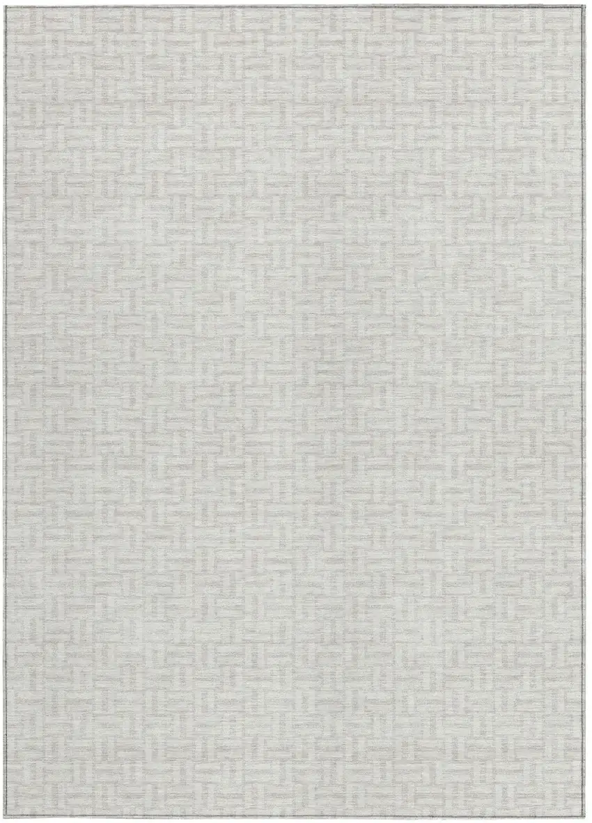 Ivory And Silver Geometric Washable Indoor Outdoor Area Rug Photo 7