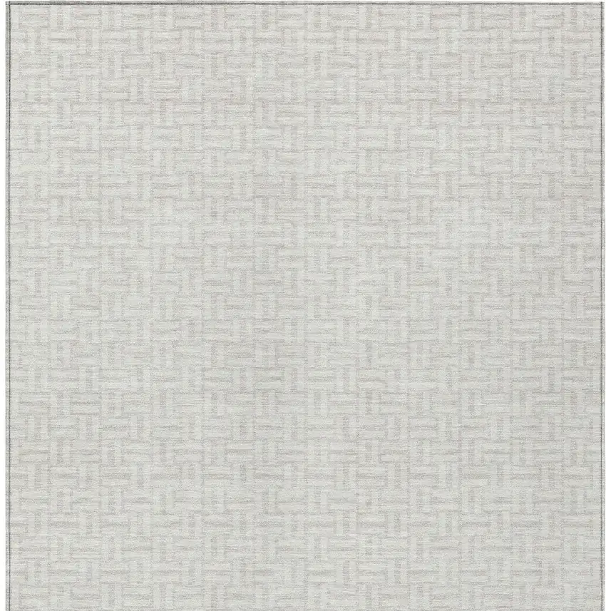 Ivory And Silver Geometric Washable Indoor Outdoor Area Rug Photo 6