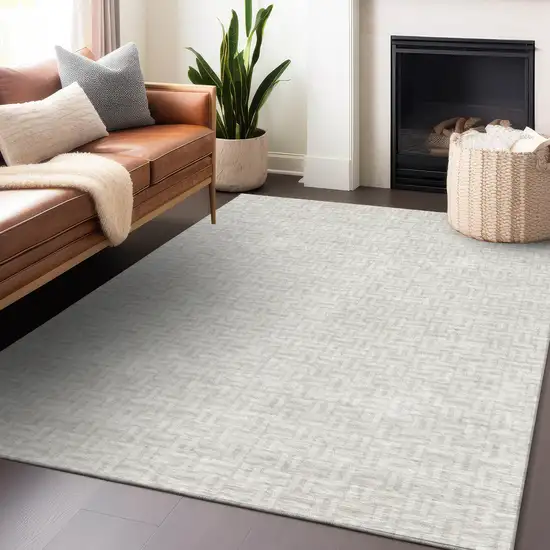 Ivory And Silver Geometric Washable Indoor Outdoor Area Rug Photo 9
