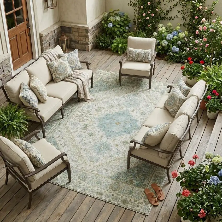 Ivory And Silver Oriental Washable Indoor Outdoor Area Rug Photo 1