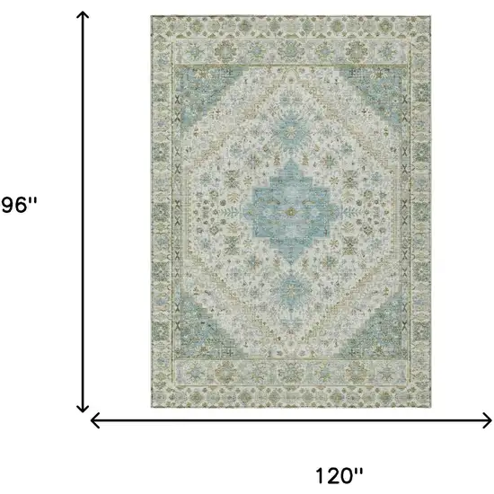 Ivory And Silver Oriental Washable Indoor Outdoor Area Rug Photo 5
