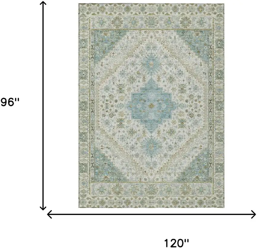 Ivory And Silver Oriental Washable Indoor Outdoor Area Rug Photo 5