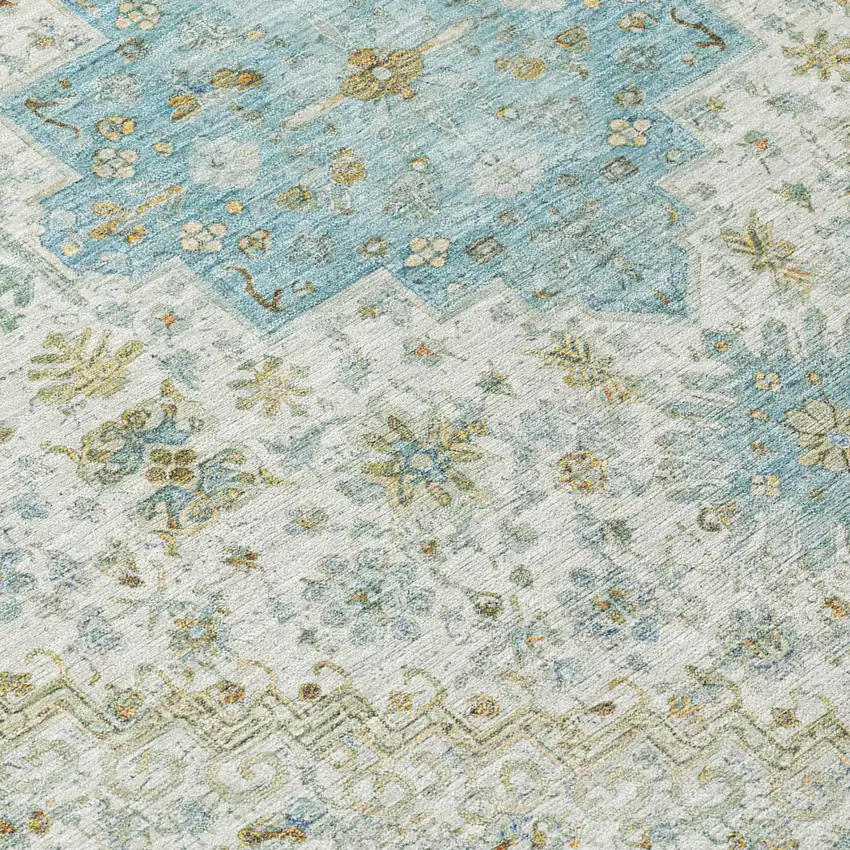 Ivory And Silver Oriental Washable Indoor Outdoor Area Rug Photo 4