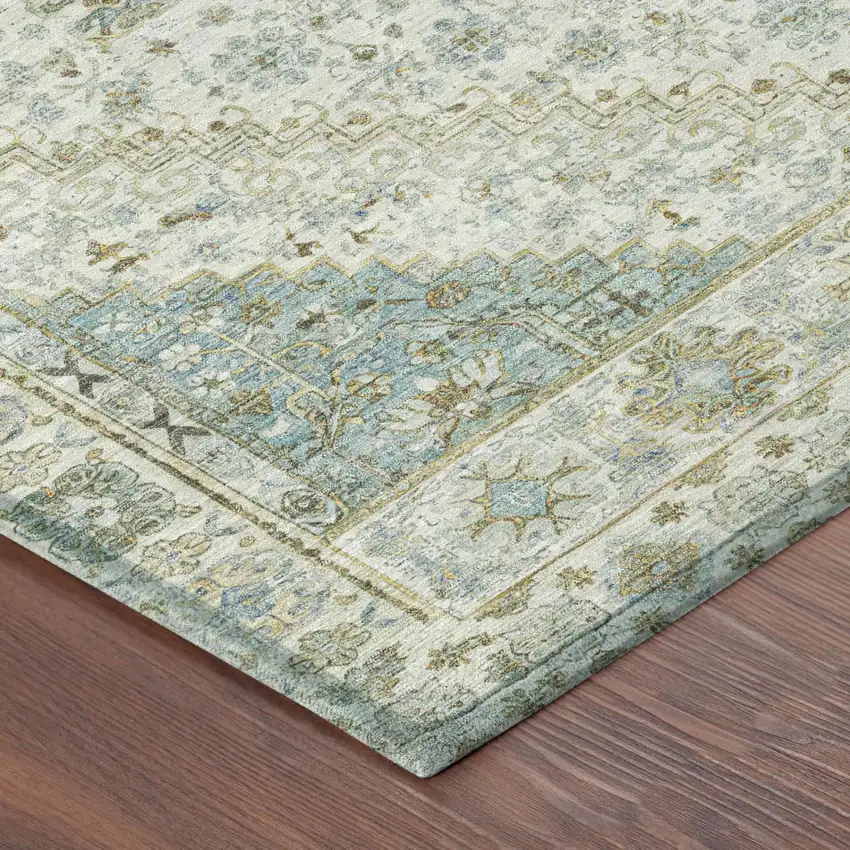 Ivory And Silver Oriental Washable Indoor Outdoor Area Rug Photo 3