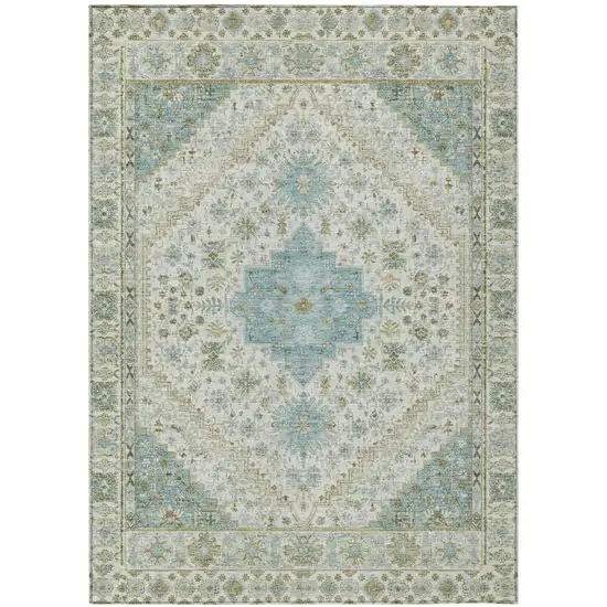 Ivory And Silver Oriental Washable Indoor Outdoor Area Rug Photo 2