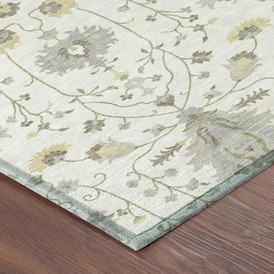 Ivory And Silver Oriental Washable Indoor Outdoor Area Rug Photo 3