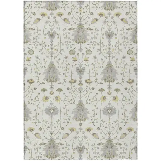 Ivory And Silver Oriental Washable Indoor Outdoor Area Rug Photo 2