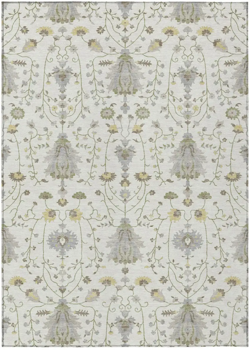 Ivory And Silver Oriental Washable Indoor Outdoor Area Rug Photo 2