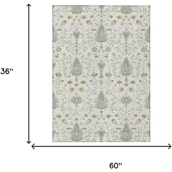 Ivory And Silver Oriental Washable Indoor Outdoor Area Rug Photo 5