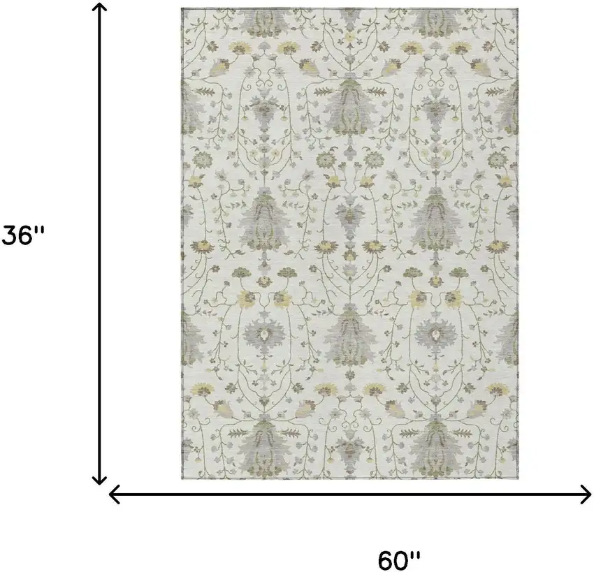 Ivory And Silver Oriental Washable Indoor Outdoor Area Rug Photo 5