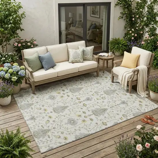 Ivory And Silver Oriental Washable Indoor Outdoor Area Rug Photo 1