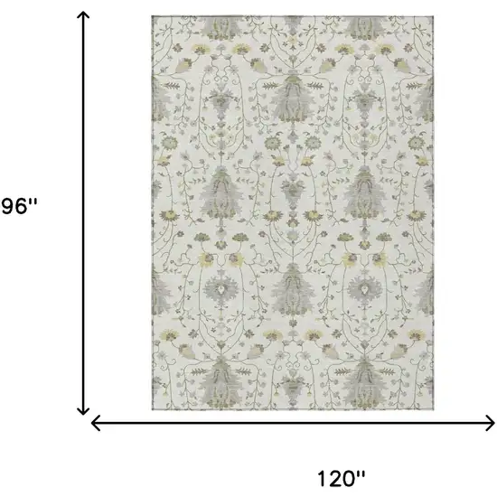 Ivory And Silver Oriental Washable Indoor Outdoor Area Rug Photo 5
