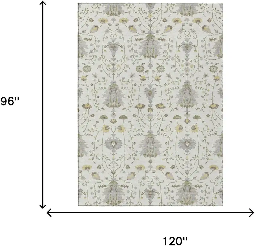 Ivory And Silver Oriental Washable Indoor Outdoor Area Rug Photo 5
