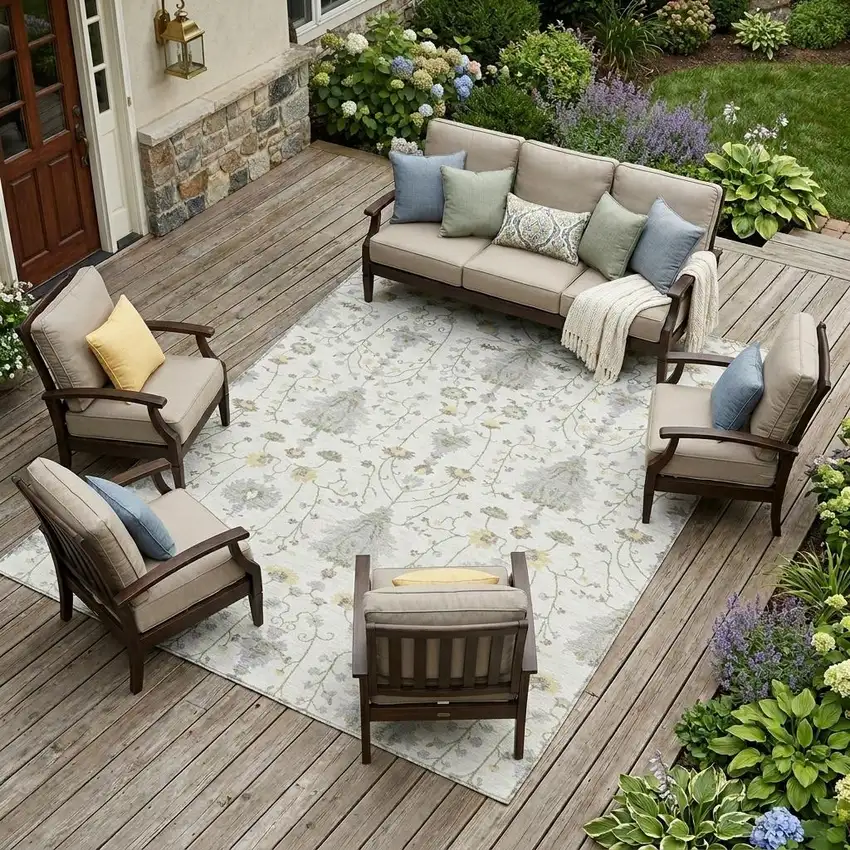 Ivory And Silver Oriental Washable Indoor Outdoor Area Rug Photo 1