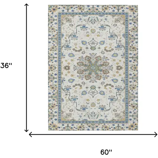 Ivory And Silver Oriental Washable Indoor Outdoor Area Rug Photo 5