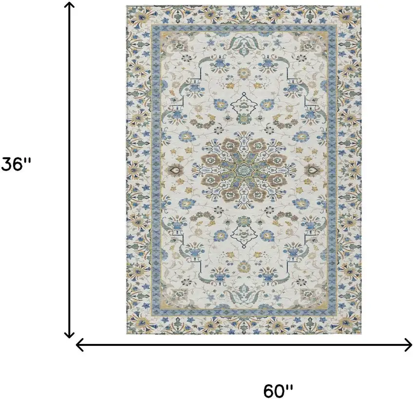 Ivory And Silver Oriental Washable Indoor Outdoor Area Rug Photo 5